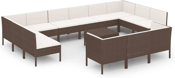 14 Piece Patio Lounge Set with Cushions,Patio Sofa,Outdoor Daybed,Outdoor Furniture Sets,Patio Seating,Patio Conversation Sets,Modern Set,Patio Furniture Set,Front Porch Furniture,Poly Rattan Brown