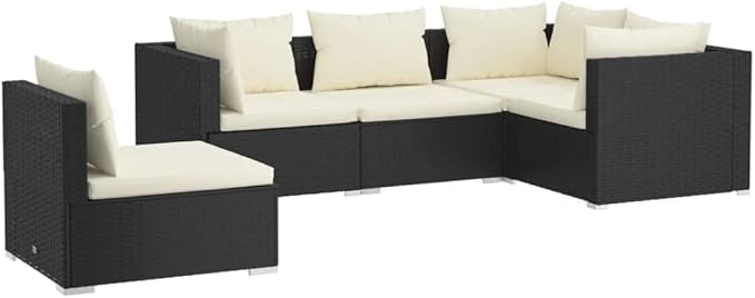 5 Piece Patio Lounge Set with Cushion, Furniture Conversation Sets Piece Patio Set Patio Lounge Set Outdoor Patio Sectional s Poly Rattan Black