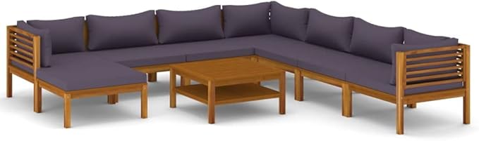 Patio Lounge Set with Cushion,Patio Furniture Sets,Patio Conversation Sets,Outdoor Furniture Sets,for Garden,Backyard,Outdoor,9 Piece Solid Acacia Wood