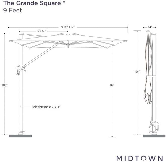 Midtown Umbrellas 9 x 9 Ft Outdoor Cantilever Patio Umbrella w/Sunbrella Canvas Tuscan Fabric - Tilt 360° Offset Patio Umbrella, Deck Patio Umbrella, Backyard Umbrella & Garden Umbrella - Black Frame