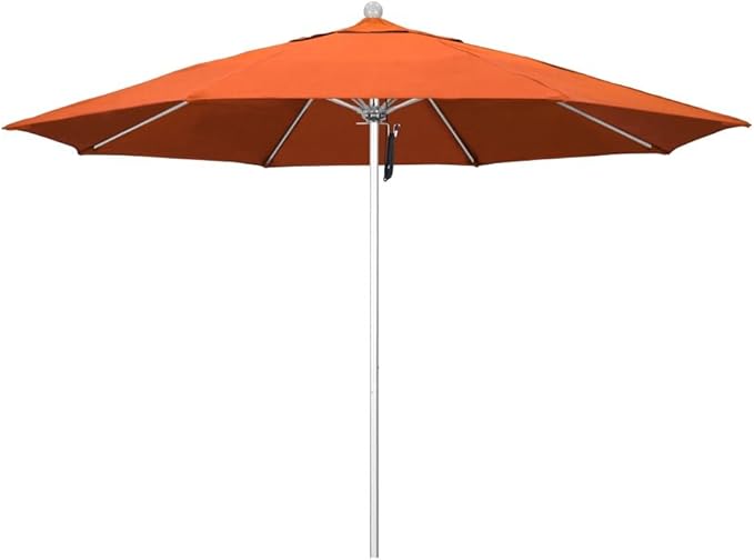 California Umbrella 11' Rd. Venture Series Contract Grade Patio Umbrella, Pulley Open, Silver Finish, Sunbrella Melon