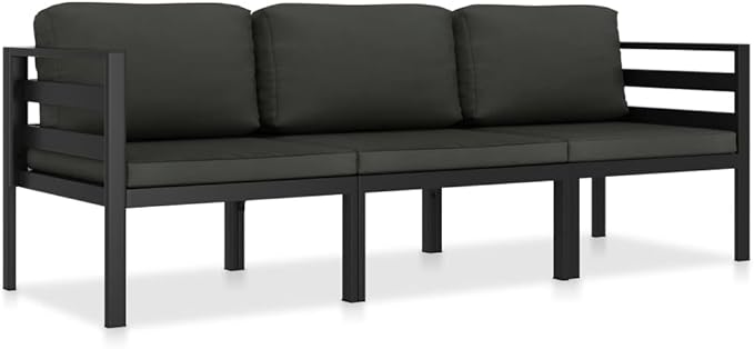 vidaXL Patio Furniture Set 3 Piece, Patio Conversation Set with Cushions, Outdoor Sectional Sofa for Garden Backyard Balcony, Aluminum Anthracite