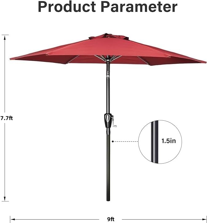 Simple Deluxe 9FT Outdoor Patio Umbrella Table Market Umbrella with Push Button Tilt and Crank, 8 Sturdy Ribs, UV Protection Waterproof for Garden, Lawn, Deck, Backyard, Pool, Red