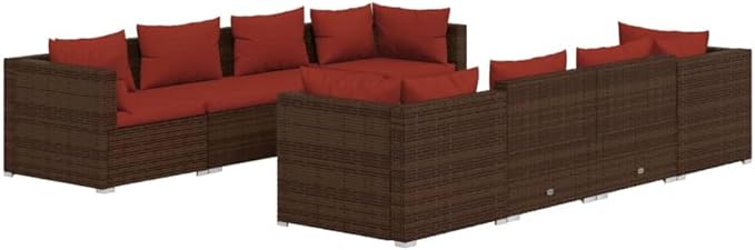 9 Piece Patio Lounge Set with Cushion, Furniture Conversation Sets Piece Patio Set Patio Lounge Set Outdoor Patio Sectional s Poly Rattan Brown