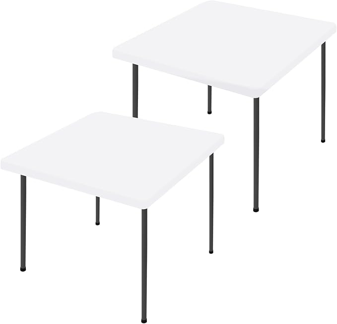 Moosfor Spandex Picnic Table Cloth 2 Pack, Elastic Fitted Tablecloths for Square Tables, Stretch Washable Patio Table Cover for Outdoor, Camping, Banquet and Parties (White, 34"x34")