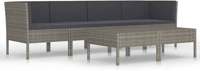 Patio Lounge Set with Cushions,Outdoor Patio Furniture,Outdoor Chat Conversation Set,Garden Furniture Sets,for Patio,Backyard,Garden,Outdoor,6 Piece Poly Rattan Gray