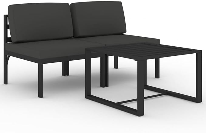 Modular Garden Lounge Set, 2-Seater Anthracite Aluminum Patio Furniture, Matte Finish Metal Lounge Table for Balcony, Terrace and Backyard, 23.6 x 23.6 x 15.0 in