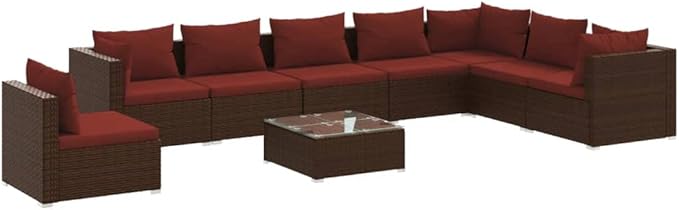 9 Piece Patio Lounge Set with Cushion, Furniture Conversation Sets Piece Patio Set Outdoor Patio Sectional Patio Lounge Set s Poly Rattan Brown
