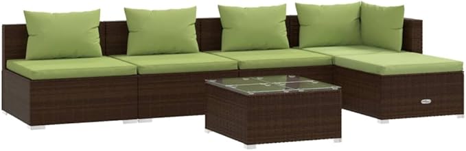 6 Piece Patio Lounge Set with Cushion, Outdoor Patio Sectional Piece Patio Set Furniture Conversation Sets Patio Lounge Set s Poly Rattan Brown