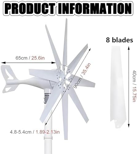 20KW Wind Turbine Generator Kit 12V 24V 48V with MPPT Controller, 8-Blade Aluminum Alloy Home Renewable Energy System for Outdoor Use