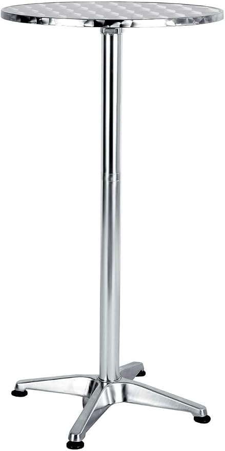 BTEXPERT Set of 5 – 45" Bar Height Round Flip-Top Aluminum Tables with 23.75" Stainless Steel Surface, Commercial-Grade Indoor/Outdoor Furniture for Restaurants, Cafés & Patios, 25.75" Base