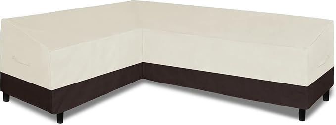Easy-Going Patio L-Shaped Sectional Sofa Cover, Waterproof Outdoor Sectional Cover, Heavy Duty Garden Furniture Cover with Air Vent (Left Facing, Beige/Dark Brown)