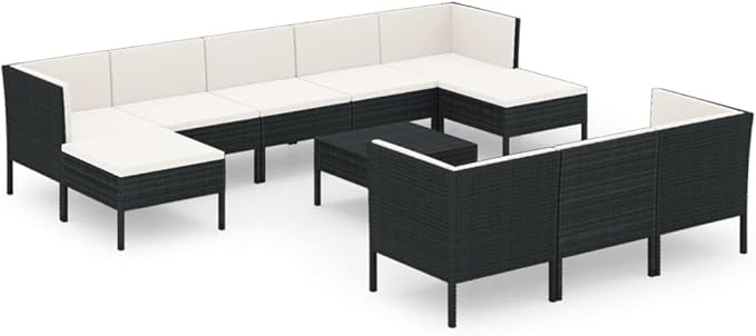 11 Piece Patio Lounge Set with Cushions,Patio Sofa,Outdoor Daybed,Patio Seating,Outdoor Furniture Sets,Patio Conversation Sets,Modern Set,Outdoor Patio Chairs,Patio Furniture Set, Poly Rattan Black