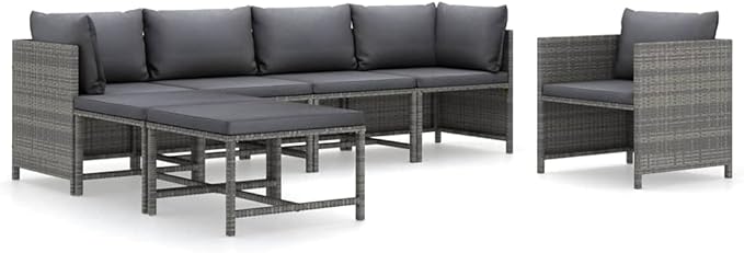 7 Piece Modular Patio Furniture Set Grey Anthracite PE Rattan Garden Conversation Sectional Couch 23.6 in Seat Depth for Balcony Terrace Deck