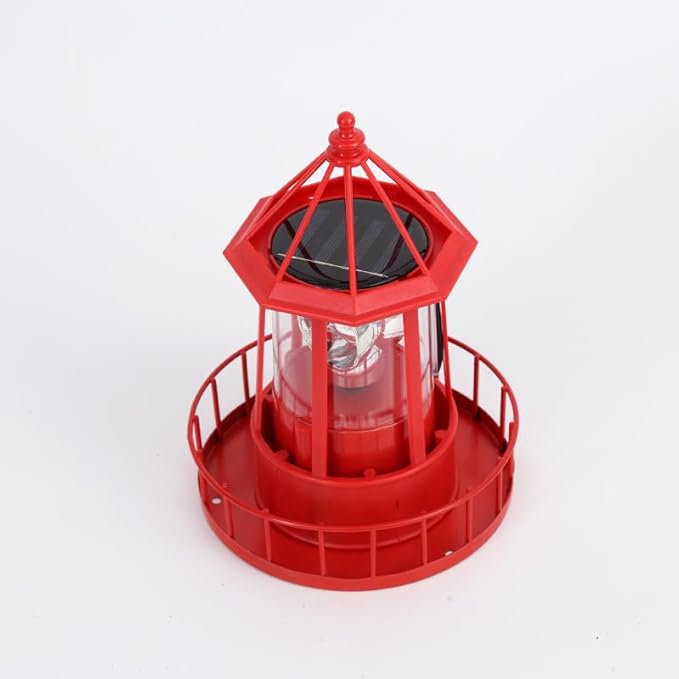 Solar Lighthouse Rotating Light - 360 Degree Light Houses Lamp for Yard, IP65 Waterproof Durable Lighthouse Lamps Towers Statue Lights for Outdoor Garden Pathway Patio (Red)