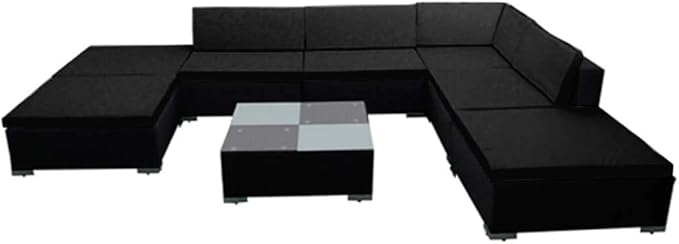 8 Piece Patio Lounge Set,All-Weather Conversation Patio Couch Furniture,Modular Furniture Set,Rattan Sectional Sofa Set,for Outdoor,Terrace,Courtyard,with Cushions Poly Rattan Black