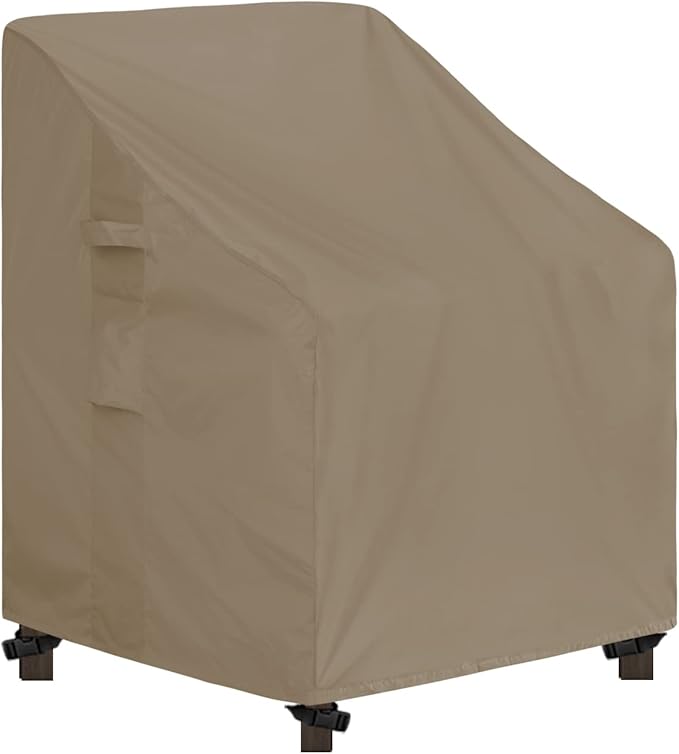 Easy-Going Outdoor High Back Chair Cover UV Resistant Patio Chair Cover Waterproof Lawn Patio Furniture Cover with Tape Sealed Seam (1 Pack-28Wx35Dx35H inch, Camel)