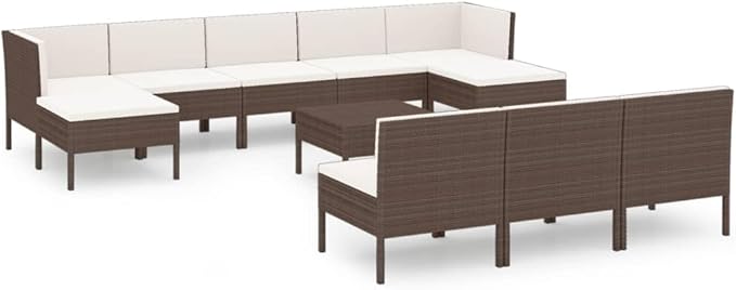 11 Piece Patio Lounge Set with Cushions,Patio Sofa,Outdoor Daybed,Outdoor Furniture Sets,Patio Seating,Patio Conversation Sets,Modern Set,Patio Furniture Set,Front Porch Furniture,Poly Rattan Brown