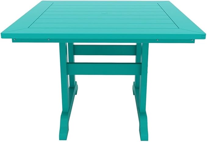 Costaelm Square Outdoor Dining Tables, 43'' Patio Table with Umbrella Hole for 4 Person, Balcony Outdoor Buffet Porch for Outside Lawn Porch Bistro Furniture, Turquoise
