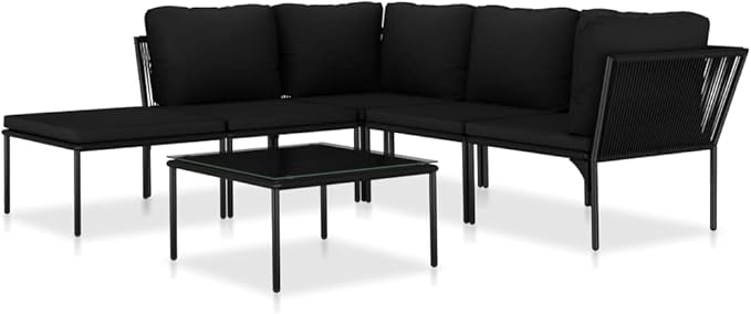 Patio Lounge Set with Cushions,Outdoor Furniture,Outdoor Furniture Sets,Patio Conversation Sets,for Garden,Deck,Backyard,6 Piece Black PVC