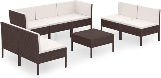 Patio Lounge Set with Cushions,Patio Furniture Sets,Patio Conversation Sets,Outdoor Furniture Sets,for Garden,Backyard,Outdoor,8 Piece Poly Rattan Brown