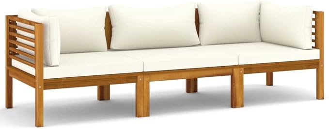 3-Seater Patio Sofa with Cream Cushion,Patio Lounge Set,Patio Furniture Sets,Patio Conversation Sets,Outdoor Furniture Sets,for Garden,Backyard,Outdoor,Solid Acacia Wood