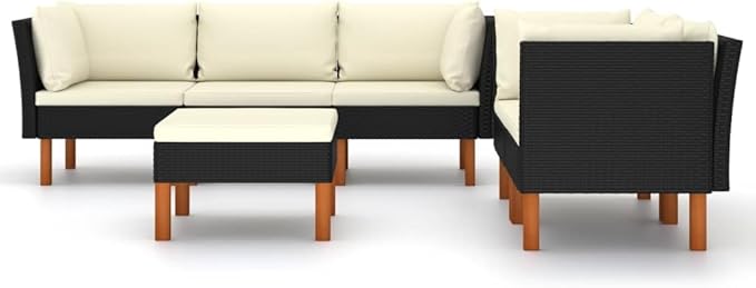 6 Piece Patio Lounge Set with Cushions, Porch Furniture Set Patio Conversation Set Front Porch Furniture Outdoor Dining Sets for Exhibition Piazza Garden Negotiation Area Poly Rattan Black