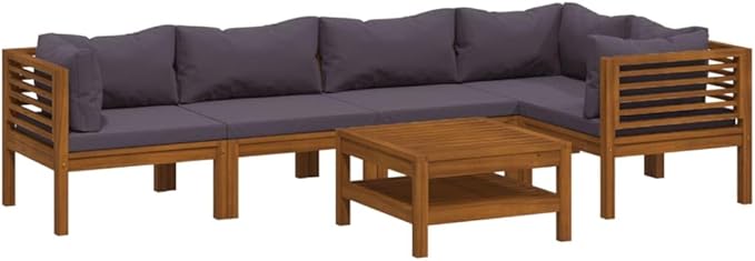 6 Piece Patio Lounge Set, Patio Conversation Set Garden Lounge Set Outdoor Sofa Set Sectional Sofa for Piazza Garden Negotiation Area Exhibition with Cushion Solid Acacia Wood