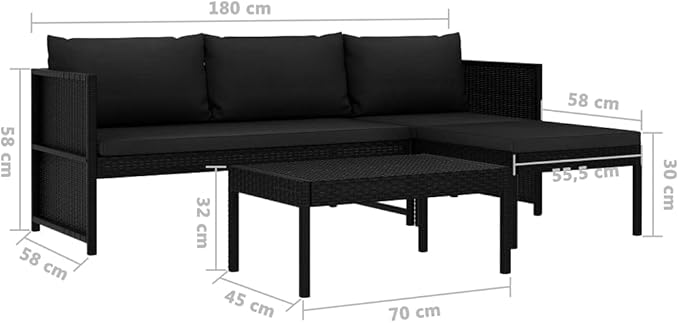 Wicker Outdoor Patio Furniture Set, PE Rattan Patio Conversation Set 3 Piece Garden Lounge Set with Cushions Poly Rattan Black