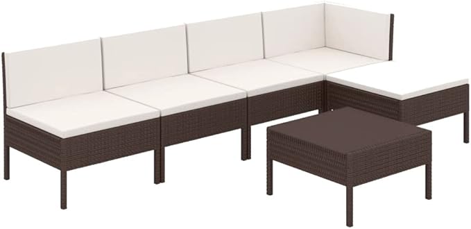 Patio Lounge Set with Cushions,Patio Furniture Sets,Patio Conversation Sets,Outdoor Furniture Sets,for Garden,Backyard,Outdoor,6 Piece Poly Rattan Brown