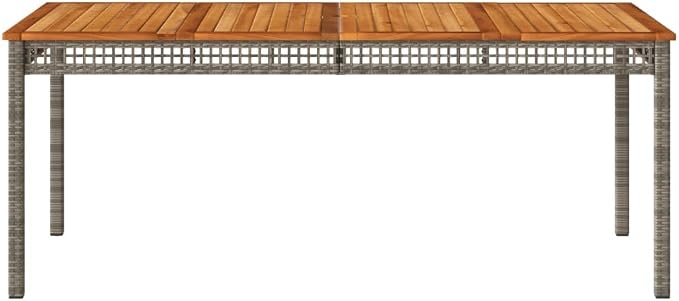 vidaXL Outdoor Dining Table Grey Brown Acacia Wood Durable Design 70.9X35.4 in Garden for Six with Powder Coated Metal Frame Weather Resistant Modern Patio Furniture Poly Rattan PE