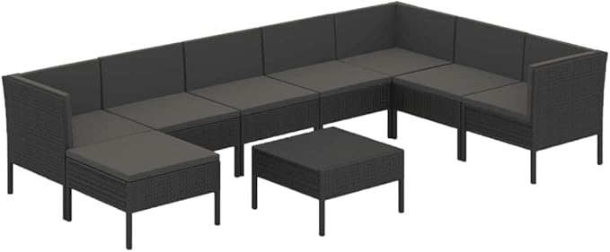 Patio Lounge Set with Cushions,Patio Furniture Sets,Patio Conversation Sets,Outdoor Furniture Sets,for Garden,Backyard,Outdoor,9 Piece Poly Rattan Black