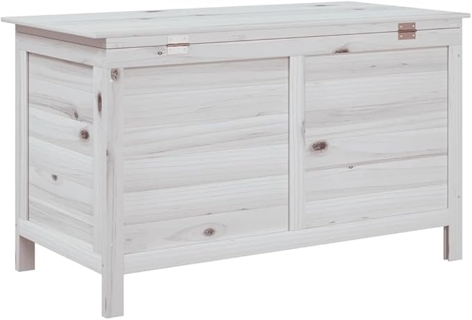 Outdoor Garden Storage Box, Large Wooden Deck Chest with Slatted Base, Weather-Resistant Fir Wood Storage Bin for Patio, Backyard, and Balcony, White
