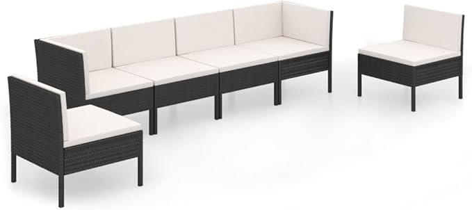 6 Piece Patio Lounge Set with Cushions,Patio Sofa,Outdoor Daybed,Patio Seating,Outdoor Furniture Sets,Patio Conversation Sets,Modern Set,Outdoor Patio Chairs,for Backyard,Garden, Poly Rattan Black