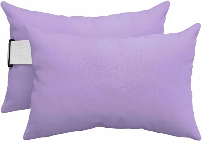 Outdoor Lumbar Pillows with Strap & Insert Lavender Purple Recliner Head Pillow Pack of 2 Simple Style Waterproof Headrest Patio Lounge Chair Pillows for Beach Pool Office Chaise Chair 11x16 Inch