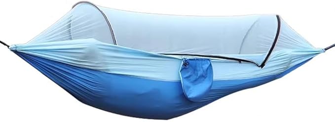Outdoor Double Hammock with Protective Mesh, Ultra-Light Portable Anti-Rollover Swing, Relax/Sleep, Load Bearing 150kg/330.7lbs(Blue)