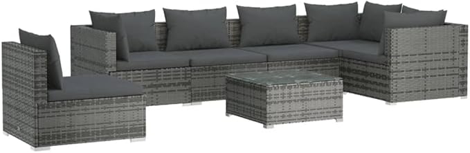 7 Piece Patio Lounge Set with Cushion, Patio Lounge Set Piece Patio Set Outdoor Patio Sectional Furniture Conversation Sets s Poly Rattan Gray
