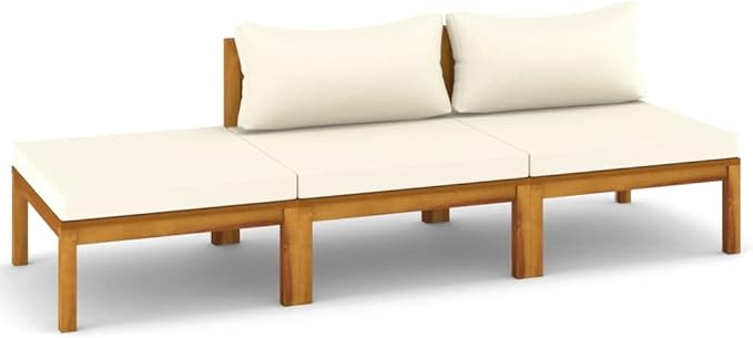 Patio Lounge Set with Cream Cushion,Patio Furniture Sets,Patio Conversation Sets,Outdoor Furniture Sets,for Garden,Backyard,Outdoor,3 Piece Solid Acacia Wood