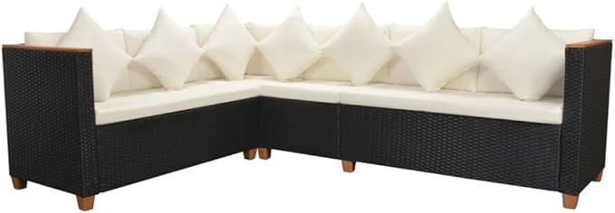 4 Piece Patio Lounge Set with Cushions, Porch Furniture Set Patio Conversation Set Outdoor Sofa Sets Front Porch Furniture for Piazza Exhibition Garden Negotiation Area Poly Rattan Black