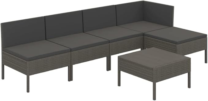 Patio Lounge Set with Cushions,Patio Furniture Sets,Patio Conversation Sets,Outdoor Furniture Sets,for Garden,Backyard,Outdoor,6 Piece Poly Rattan Gray