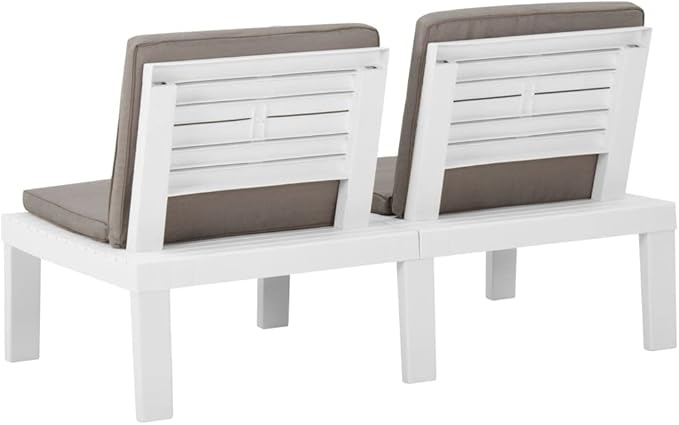 vidaXL Patio Furniture Set 6 Piece, Patio Conversation Set with Cushions, Outdoor Bench Chair with Coffee Table for Garden, Modern, Plastic White