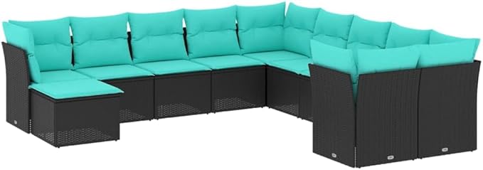 11 Piece Patio Sofa Set with Cushions, Garden Lounge Set Outdoor Sofa Sets Sectional Sofa Patio Conversation Set for Garden Piazza Poolside Exhibition Black Poly Rattan