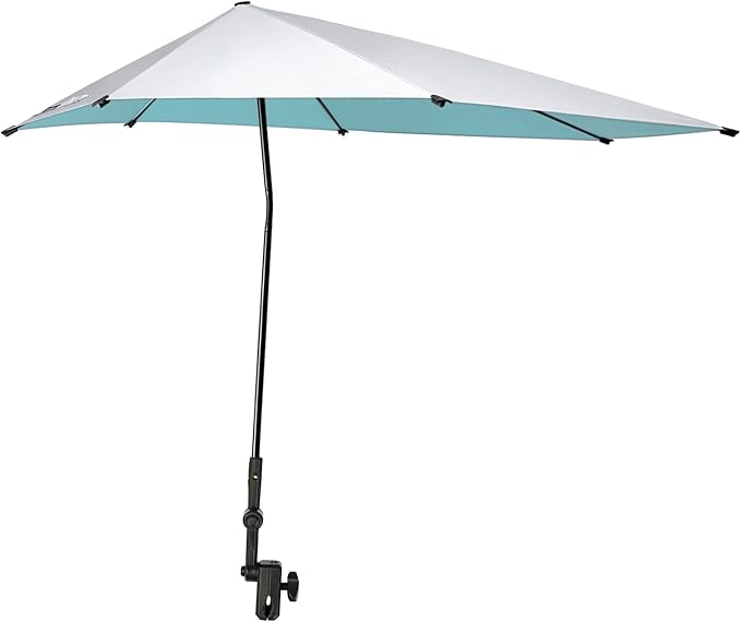 Prospo Adjustable Beach Umbrella with Universal Clamp, Portable UPF 50+ UV Protection Umbrella for Chair, Wheelchair, Golf Cart, Stroller, Bleacher, Patio