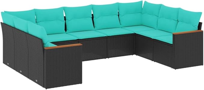 9 Piece Patio Sofa Set with Cushions, Outdoor Sofa Sets Sectional Sofa Patio Conversation Set Front Porch Furniture for Piazza Exhibition Negotiation Area Garden Black Poly Rattan