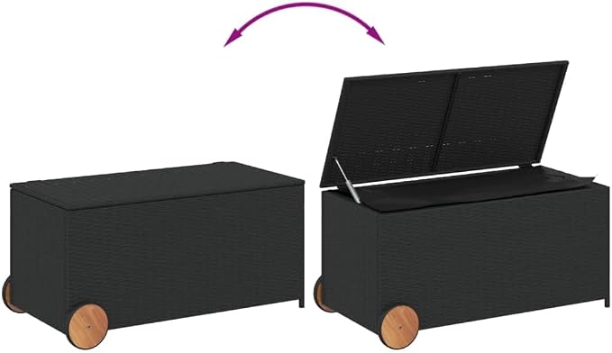 Wicker Outdoor Deck Box with Wheels, 50.2 Gal Outdoor Storage Box with Lid, PE Rattan Storage Container for Pillows, Cushions, Gardening Tools, 42.1"x21.7"x19.7"/20.9" Black