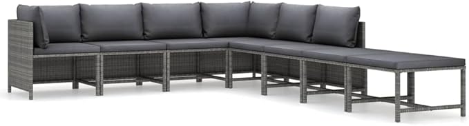 8-Piece PE Rattan Patio Set 23.6" Gray Cushions All-Weather Easy Clean for Patio Balcony