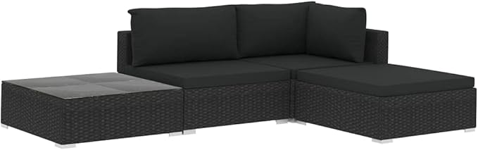 Patio Lounge Set with Cushions,Outdoor Furniture,Outdoor Furniture Sets,Patio Conversation Sets,for Garden,Deck,Backyard,4 Piece Poly Rattan Black