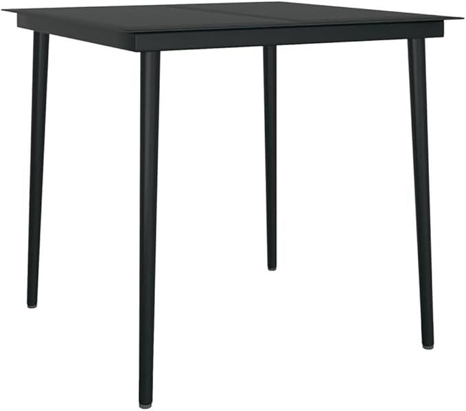 BOWERY HILL 5-Piece Powder-Coated Steel/Glass/PVC Dining Set, Black Finish, Square Table with 4 Chairs, Water-Resistant Modern Outdoor Furniture for Patio, Garden, or Balcony