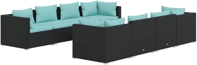 9 Piece Patio Lounge Set with Cushion, Furniture Conversation Sets Outdoor Patio Sectional Patio Lounge Set Piece Patio Set s Poly Rattan Black