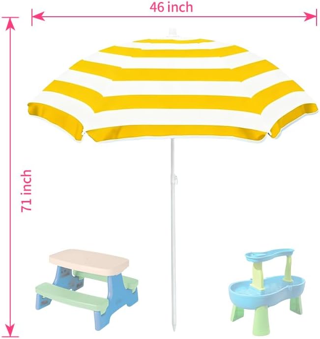 Water Table Umbrella,Kids Beach Umbrella & Picnic Table Shade,Ideal for Sand Play,Camping,Beach Trips,and Garden Fun.Lightweight Yet Durable